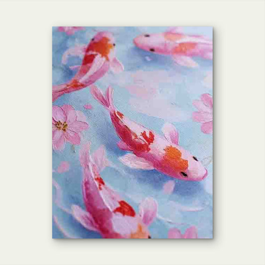 Two Koi Fish in Pastel Pink & Soft Blue 60x90cm Metal Print Ready to Hang