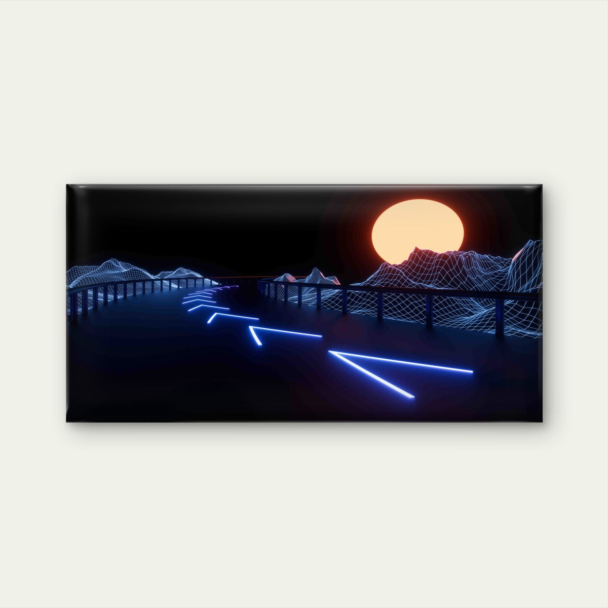 Blue Retro Neon Road Wall Art Canvas Office Home Room Framed 120x60cm
