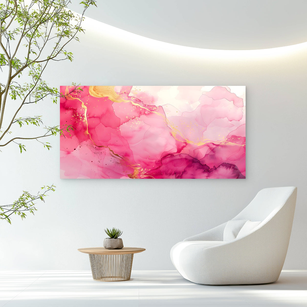 Pink Horizons Gilded Flow Wall Art Canvas Office Home Room Framed 120x60cm