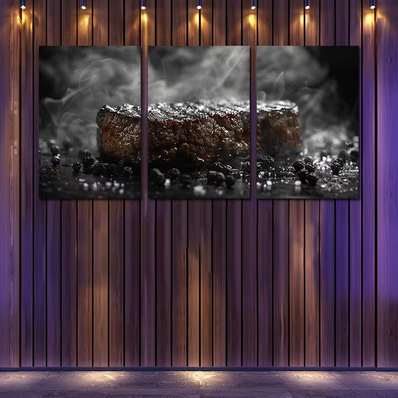 3pcs Delicious Steak Theme Wall Art Set Canvas Framed 50x70cm - High Quality Print 100% Australian Made Wall Canvas Ready to Hang