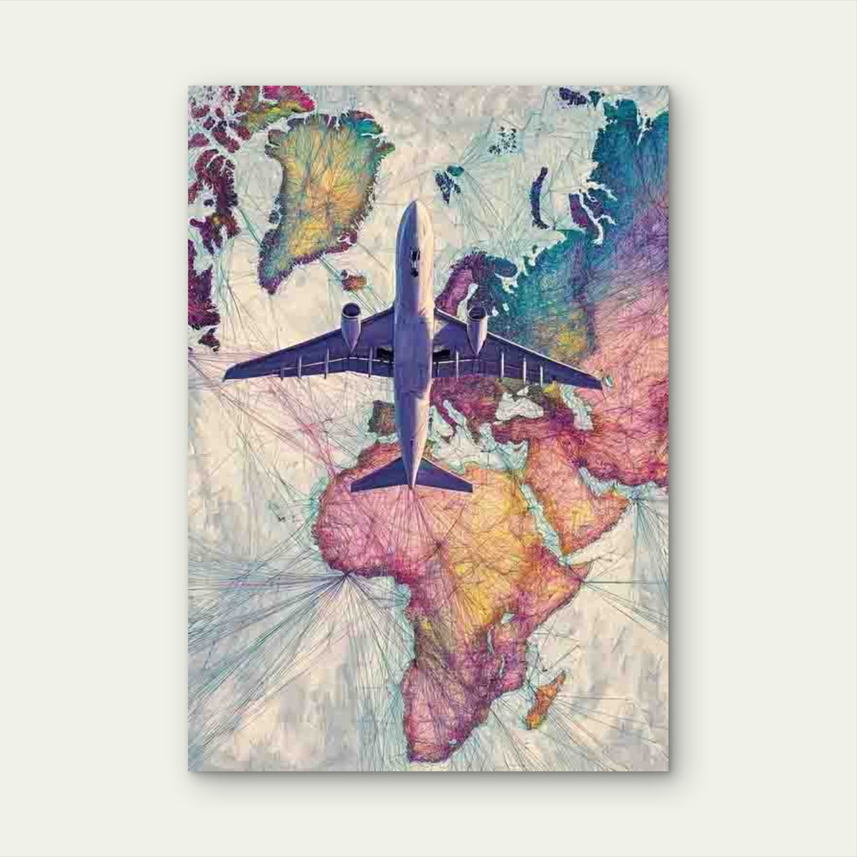 Color-Coded Flight Routes & Airplane Paths Metal Print Ready to Hang