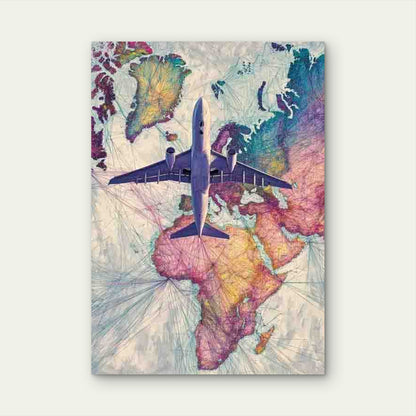 Color-Coded Flight Routes & Airplane Paths Metal Print Ready to Hang