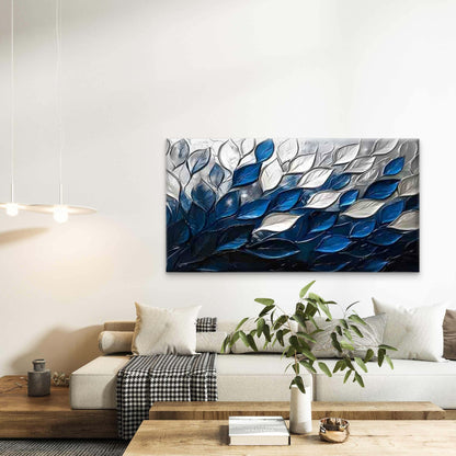 Blue and White Gradient Leaves Wall Art Canvas Office Home Room Framed 120x60cm