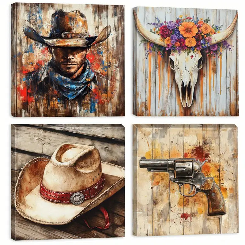 4pcs Western Style Decorative  Wall Art Canvas Framed