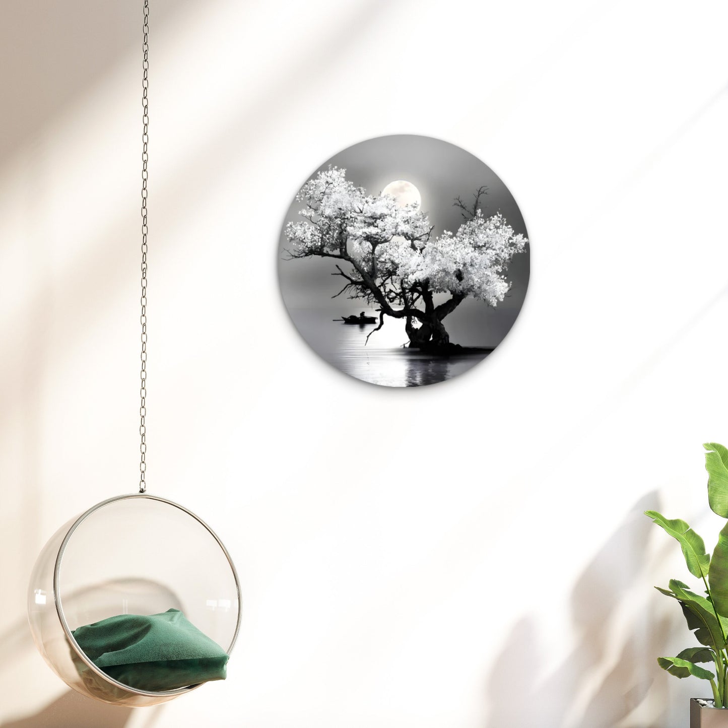 Bella Home Amazing Night View of Tree on Lake with Full Moon Acrylic Glass Rounded Print Tempered Glass Wall Art 100% Made in Australia Ready to Hang