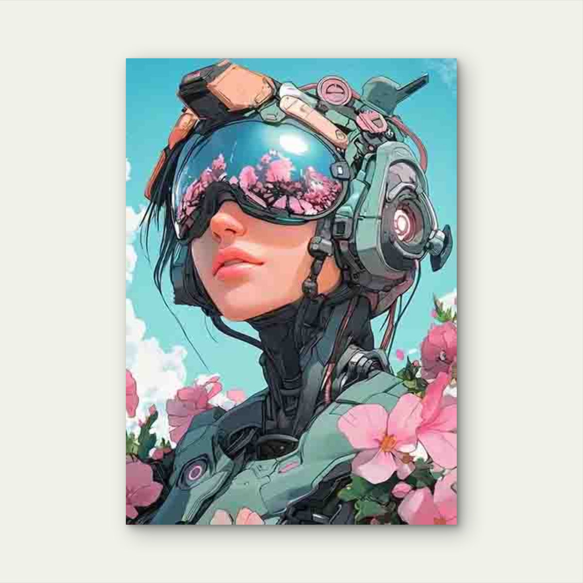 Futuristic Mechanical Armor & Pink Floral 40x60cm Metal Print Ready to Hang