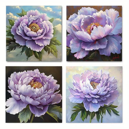 4pcs  Elegant Pink Peony Canvas Art Prints Wall Art Canvas Framed