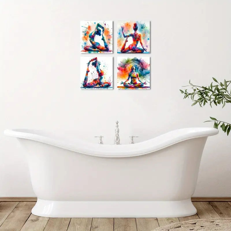4pcs Watercolor Yoga Wall Art SportsWall Art Canvas Framed