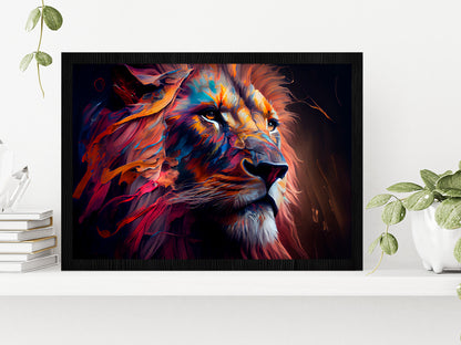 Lion Colorful Oil Painting Glass Framed Wall Art, Ready to Hang Quality Print Without White Border Black