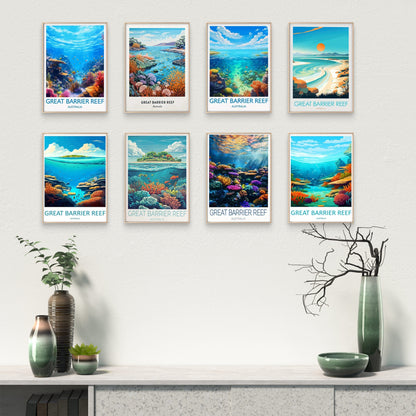 8pcs Great Barrier Reef, Queensland, Australia Travel Poster Print Wall Art