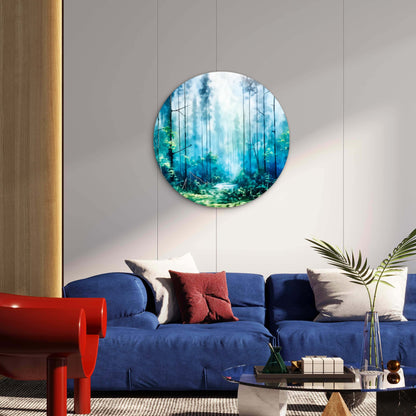 Misty Blue Shaded Dark Forest Acrylic Glass Rounded Print Tempered Glass Wall Art 100% Made in Australia Ready to Hang