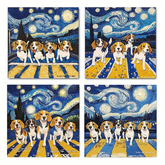 4pcs  Occasion Art Decorations Puppies  FD   Wall Art Canvas Framed