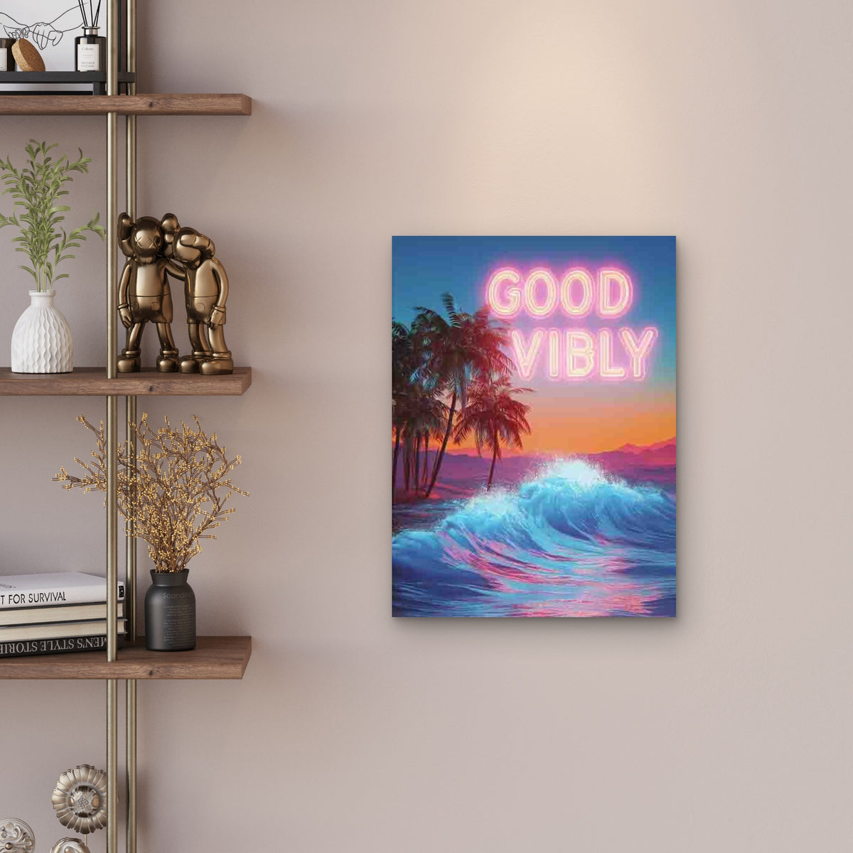 Ocean-Themed Neon Surf Art Metal Print Ready to Hang