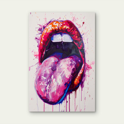 Pop Art Painting of Lips and a Tongue 60x90cm Metal Print Ready to Hang