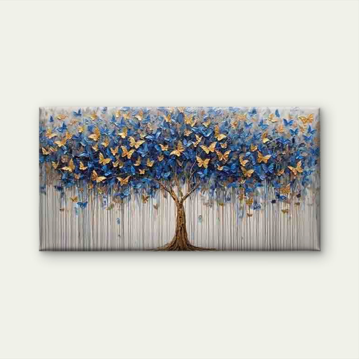Blue and Golden Butterfly Tree Wall Art Canvas Office Home Room Framed 120x60cm