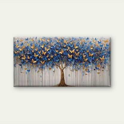 Blue and Golden Butterfly Tree Wall Art Canvas Office Home Room Framed 120x60cm