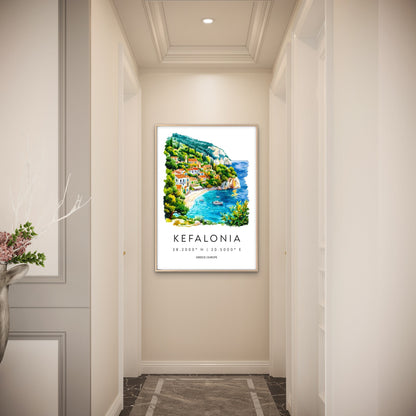 Beautiful Greek Island Kefalonia Village Scene Travel Poster Print Wall Art