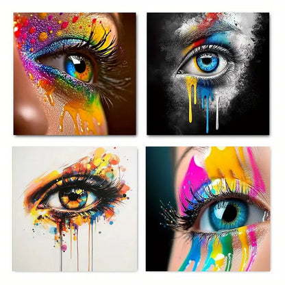 4pcs Colorful Eyelash Canvas Print Set Wall Art Canvas Framed