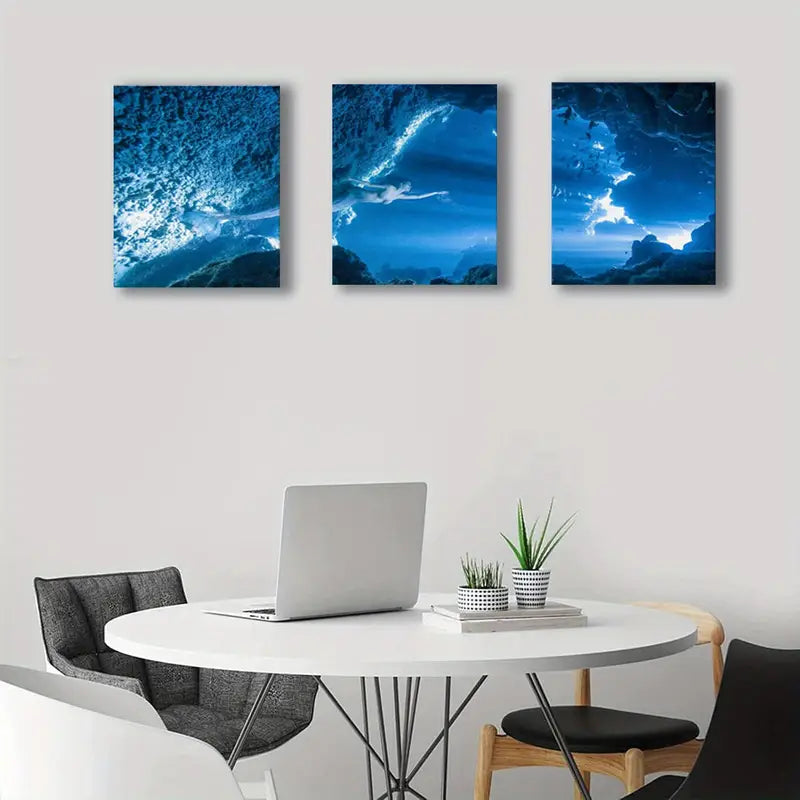 3pcs Mermaid Swimming Hidden Ocean Cove Fantasy Metal Print Ready to Hang Art