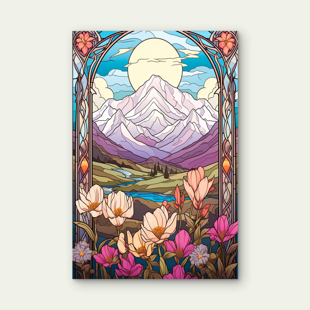 Mountain Valley River Pink Tulip 40x60cm Metal Print Ready to Hang