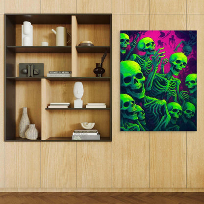 Retro Glowing Skeletons 60x90cm Metal Print Ready to Hang