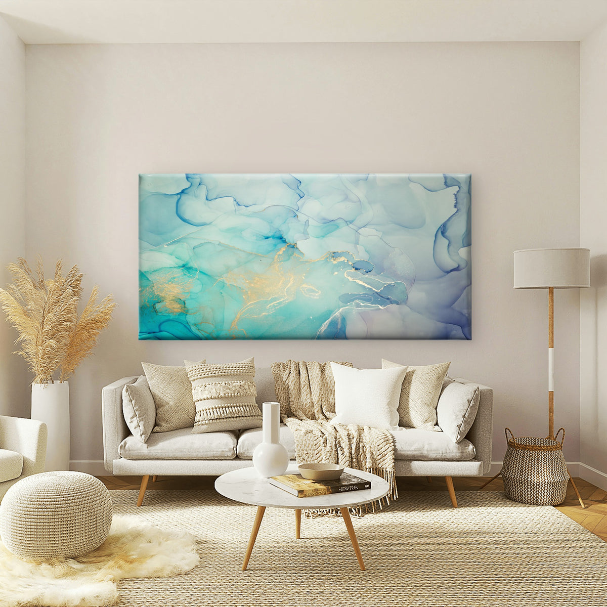 Turquoise Gold Alcohol Ink Wall Art Canvas Office Home Room Framed 120x60cm