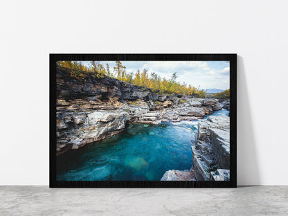 Autumn Of Abisko National Park Glass Framed Wall Art, Ready to Hang Quality Print Without White Border Black