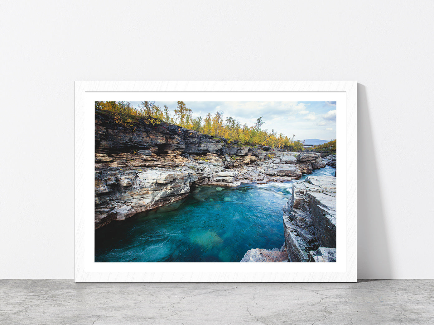 Autumn Of Abisko National Park Glass Framed Wall Art, Ready to Hang Quality Print With White Border White