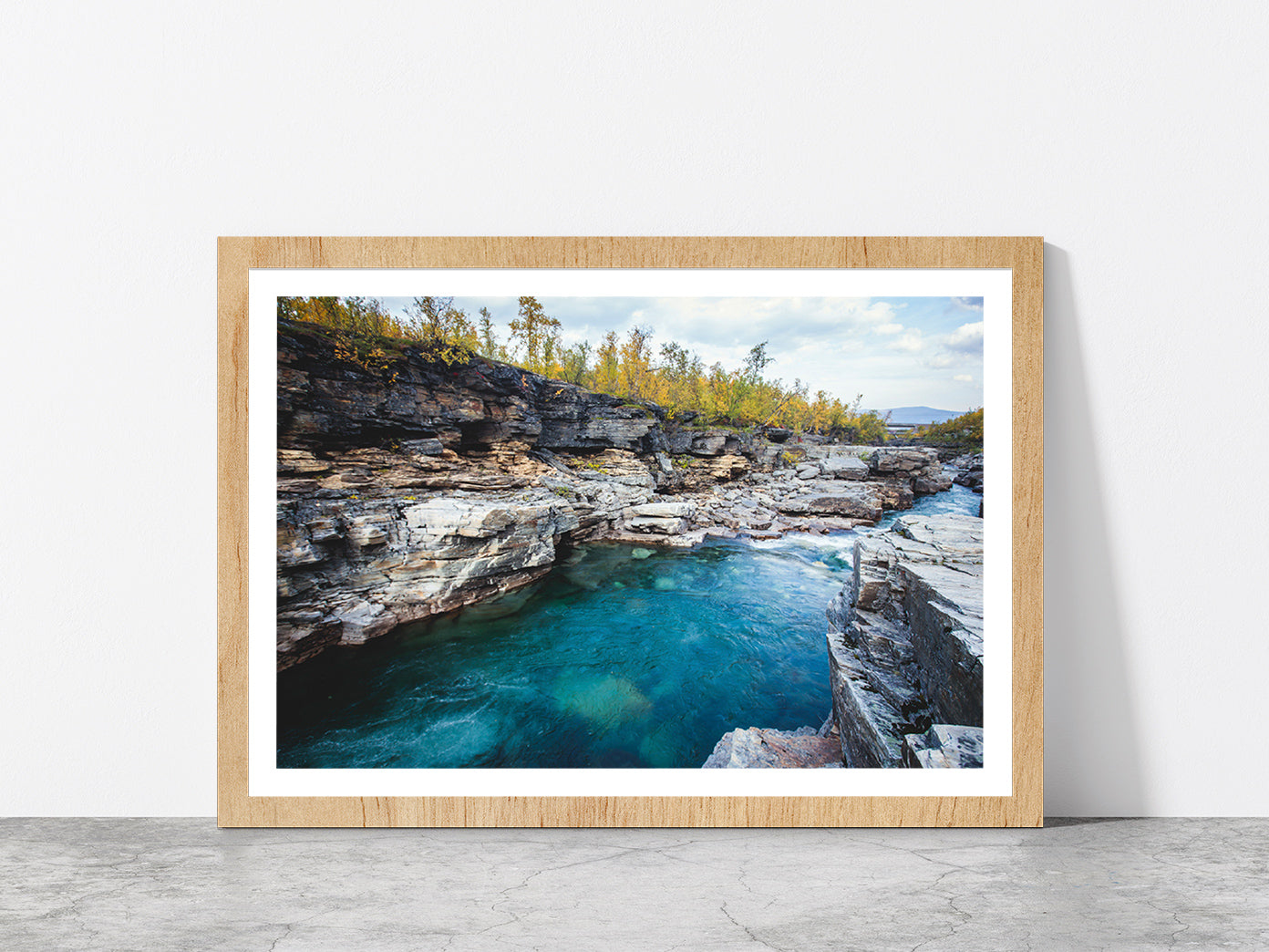 Autumn Of Abisko National Park Glass Framed Wall Art, Ready to Hang Quality Print With White Border Oak