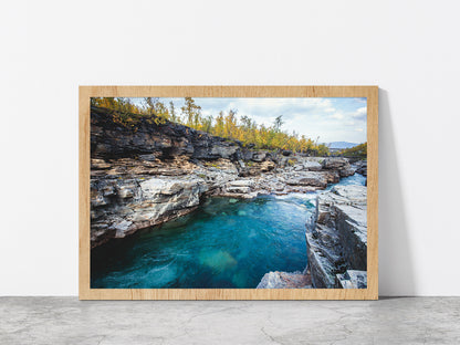 Autumn Of Abisko National Park Glass Framed Wall Art, Ready to Hang Quality Print Without White Border Oak