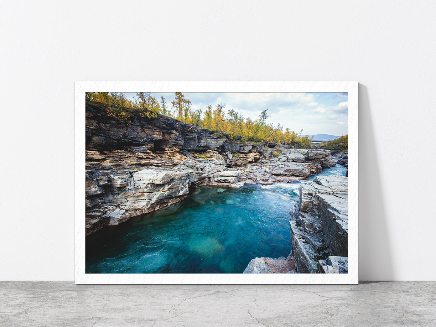 Autumn Of Abisko National Park Glass Framed Wall Art, Ready to Hang Quality Print Without White Border White