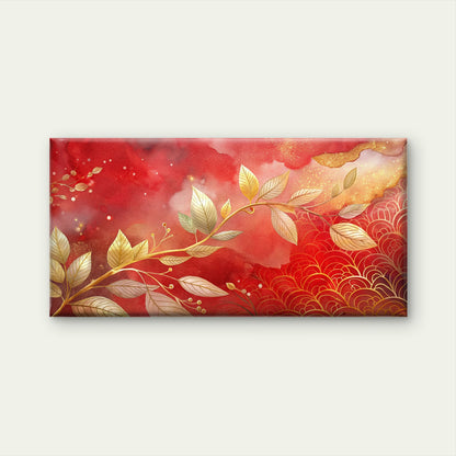Golden Leaves Red Sky Wall Art Canvas Office Home Room Framed 120x60cm