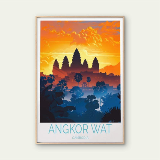 Angkor Wat Hindu Temple in Cambodia Art Travel Poster Print Wall Art