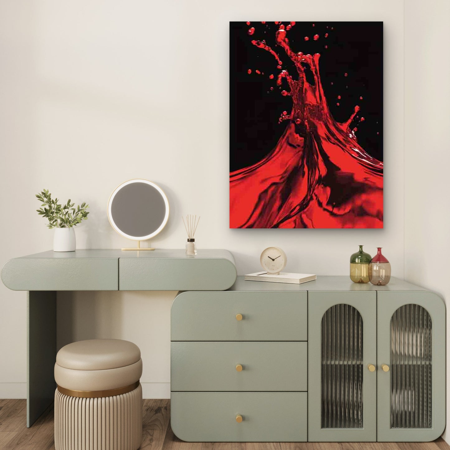 Vibrant Red Liquid Splash Abstract Art 60x90cm Metal Print Ready to Hang - Bella Home Decor