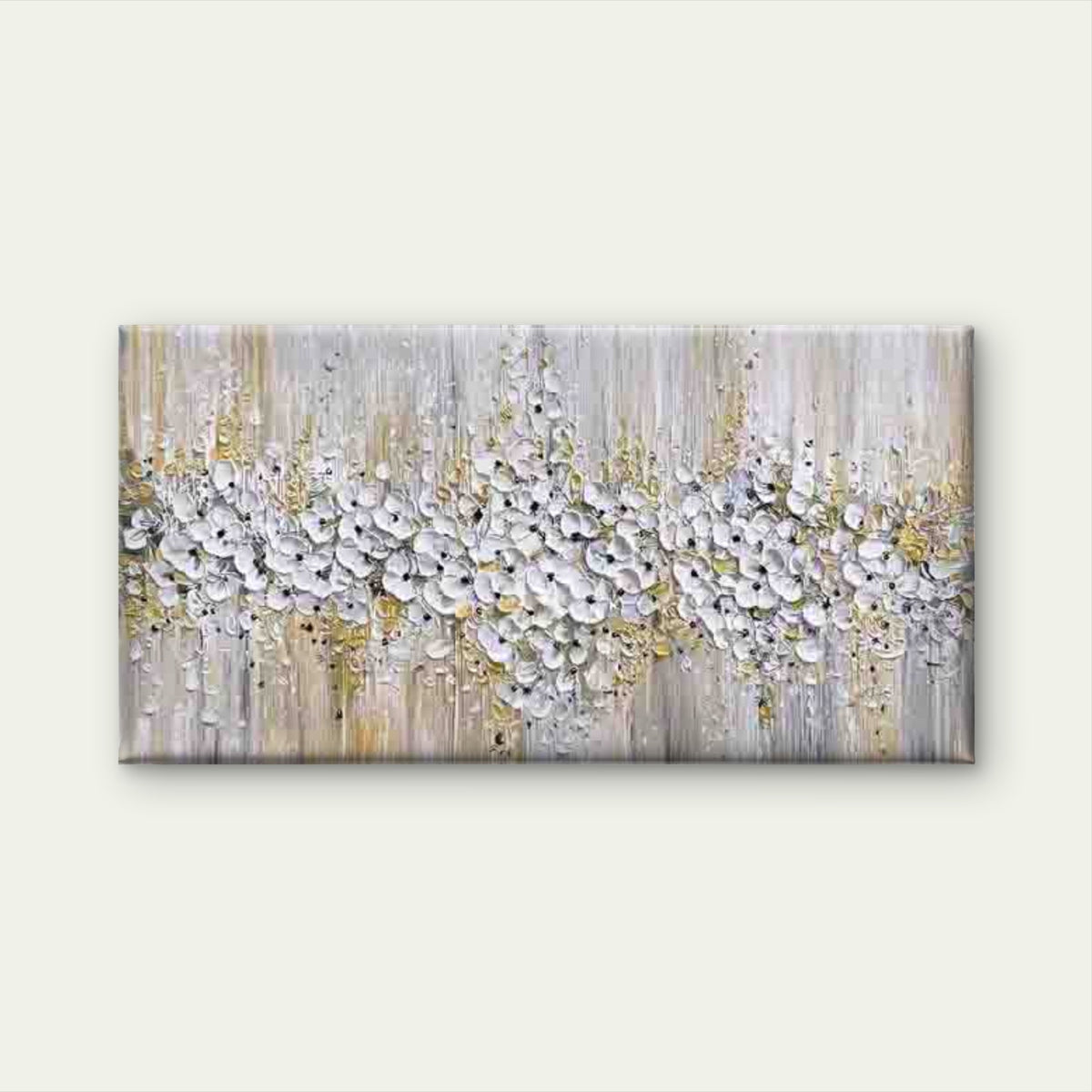 Abstract White Flowers Painting Wall Art Canvas Office Home Room Framed 120x60cm