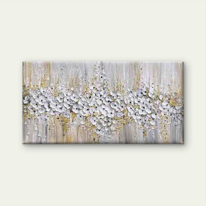 Abstract White Flowers Painting Wall Art Canvas Office Home Room Framed 120x60cm