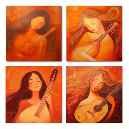 4pcs Romantic Woman with Guitar  RWG  Wall Art Canvas Framed