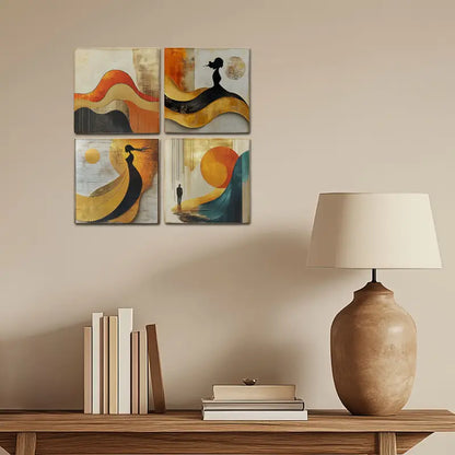 4pcs Woman And Men Shadow Wall Art Canvas Framed