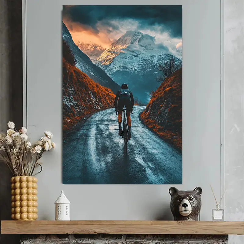 Mountain Cycling Adventure Art Poster 40x60cm Metal Print Ready to Hang