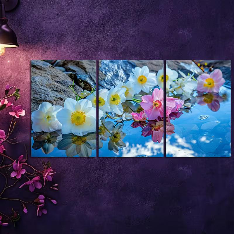 3pcs Design with Pink Blooms & White Flowers Wall Art Set Canvas Framed 40x60cm - High Quality Print 100% Australian Made Wall Canvas Ready to Hang