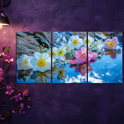 3pcs Design with Pink Blooms & White Flowers Wall Art Set Canvas Framed 40x60cm - High Quality Print 100% Australian Made Wall Canvas Ready to Hang