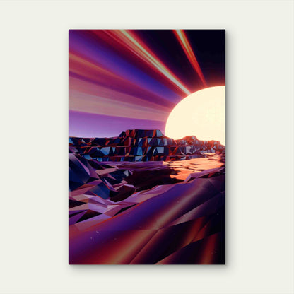 Retro Synthwave Low-Poly Desert Sunset Metal Print Ready to Hang