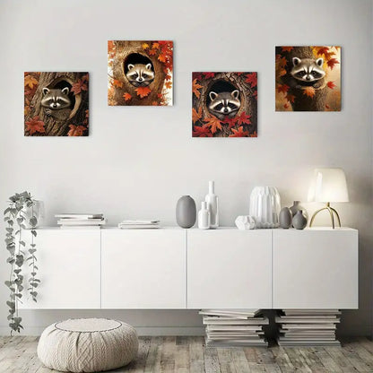 4pcs Raccoon Wall Art Prints  Wall Art Canvas Framed