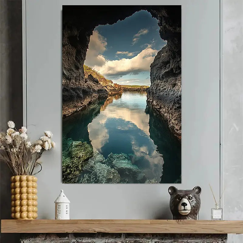 Tranquil Bay & Cave Landscape Art Poster 40x60cm Metal Print Ready to Hang