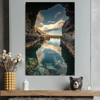 Tranquil Bay & Cave Landscape Art Poster 40x60cm Metal Print Ready to Hang