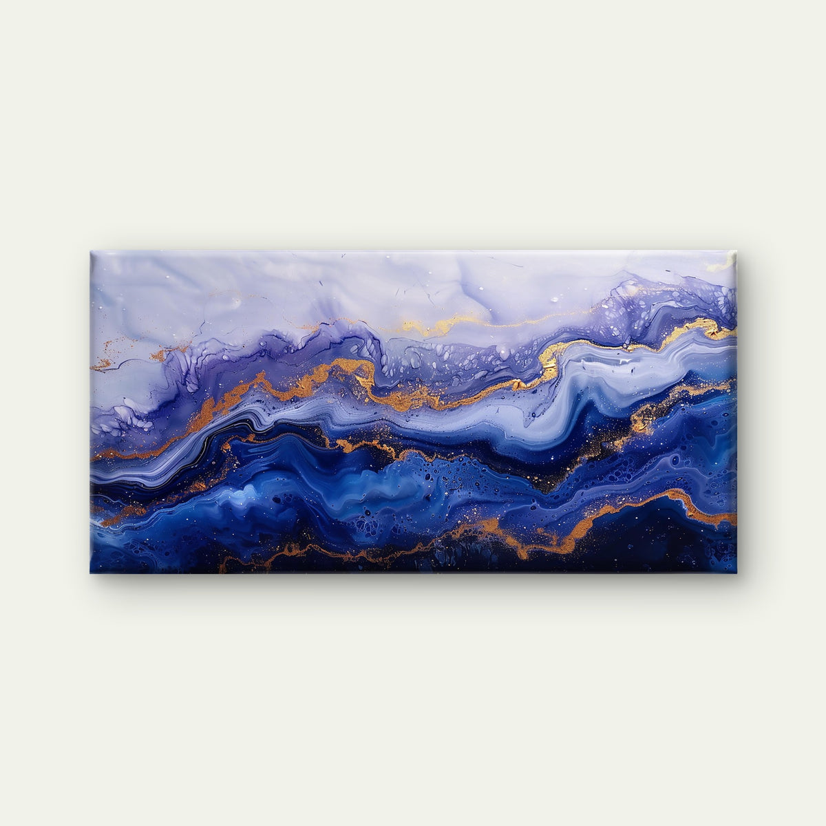 Ethereal Indigo Gilded Fluid Wall Art Canvas Office Home Room Framed 120x60cm