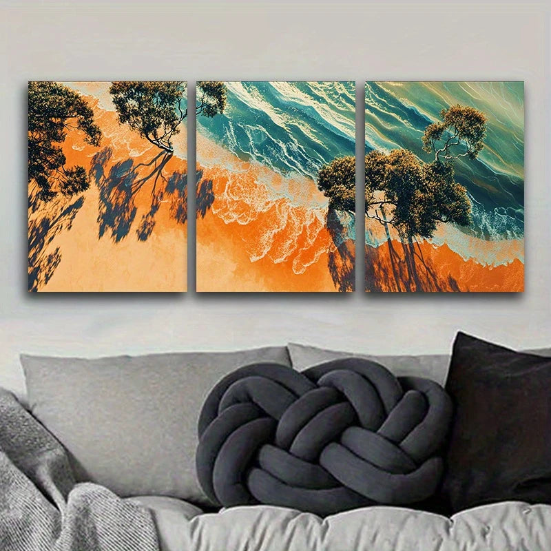 3pcs Aerial view of the sand, Luxurious Beach Metal Print Ready to Hang Art