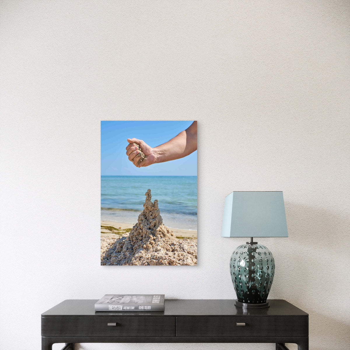 Hand Builds A Castle From The Wet Sea Sand Metal Print Ready to Hang