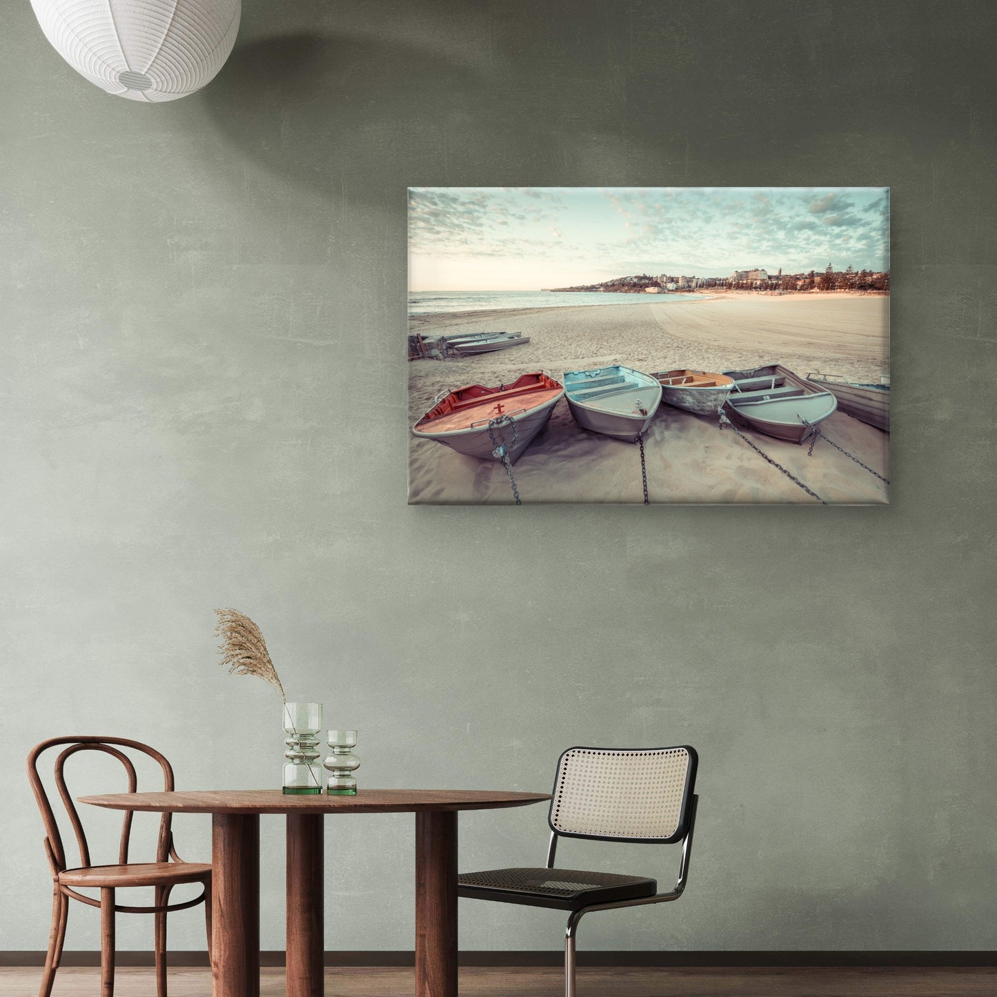 Aluminum boats resting in Coogee beach, Sydney, New South Wales (NSW), Australia Neutral Canvas Print Wall Art Decor 100% Australian Made