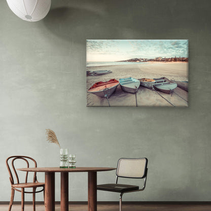 Aluminum boats resting in Coogee beach, Sydney, New South Wales (NSW), Australia Neutral Canvas Print Wall Art Decor 100% Australian Made